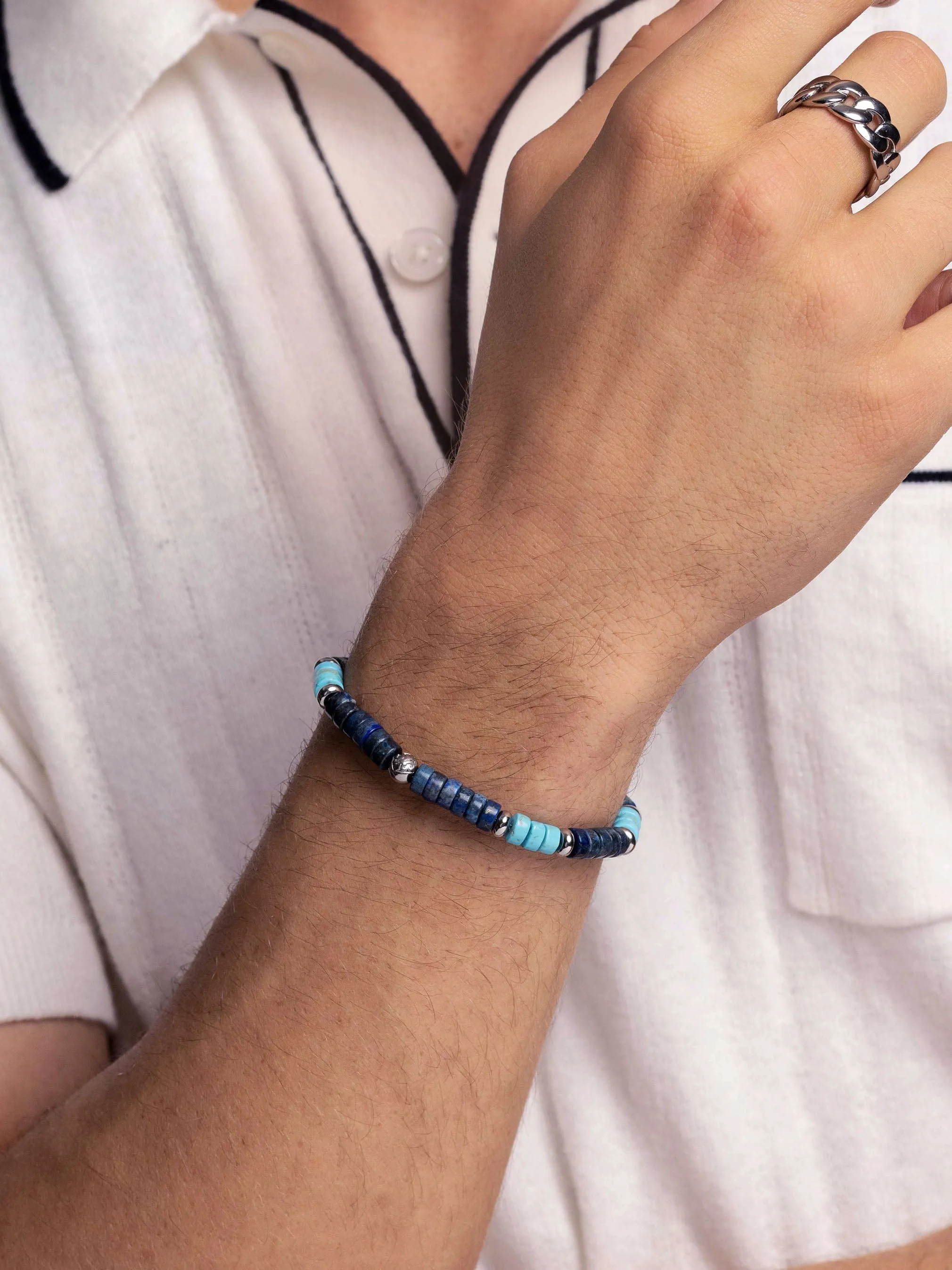 Wristband with Blue Lapis and Turquoise Heishi Beads