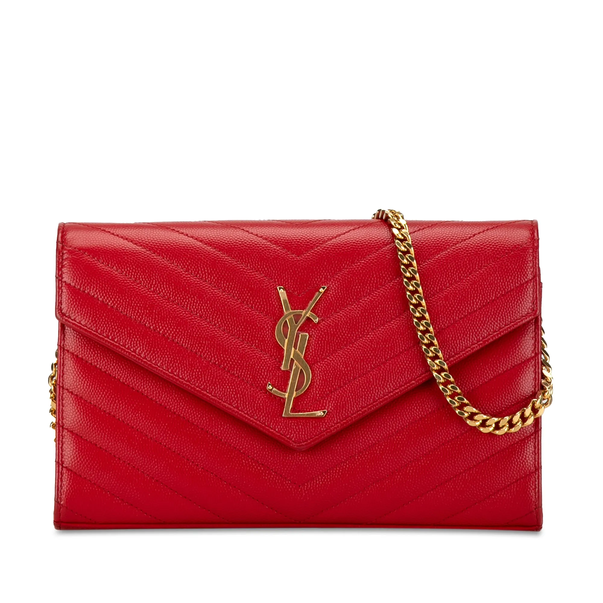 Yves Saint Laurent Envelope Wallet on Chain Red Leather