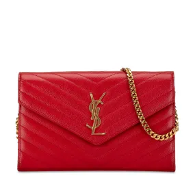 Yves Saint Laurent Envelope Wallet on Chain Red Leather